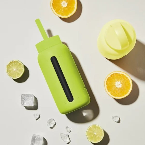 Силиконова сламка с четка за почистване и капак Electric Lime – Muuki-image-1