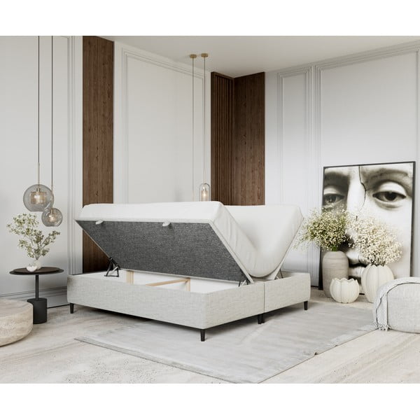 Светлосиво тапициранo двойно легло с място за съхранение 180x200 cm Tate – Maison de Rêve-image-2