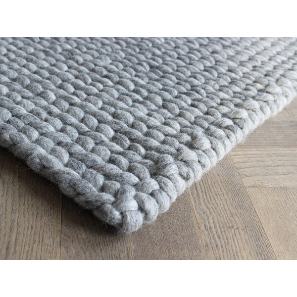 Стоманено сив плетен вълнен килим , 100 x 150 cm Braided Rugs - Wooldot
