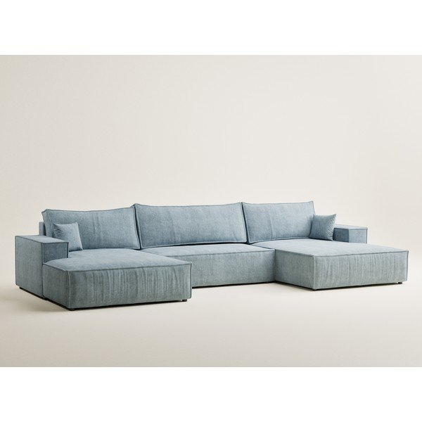 Светлосин шенилов сгъваем/с място за съхранение ъглов диван (U форма) Kyoto – Maison de Rêve-image-2