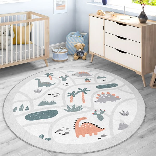 Светлосиво детско килимче за игра подходящо за пране ø80 cm Dino Park – Mila Home-image-4