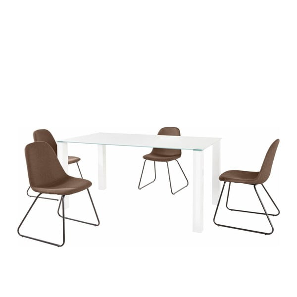 Set bílého jídelního stolu a 4 tmavě hnědých jídelních židlí Støraa Dante Colombo Duro