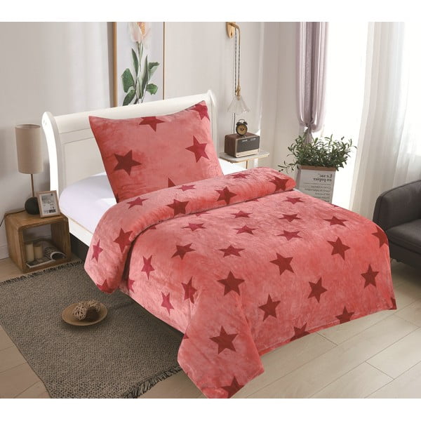 Розово микро плюшено спално бельо Stars, 140 x 200 cm - My House