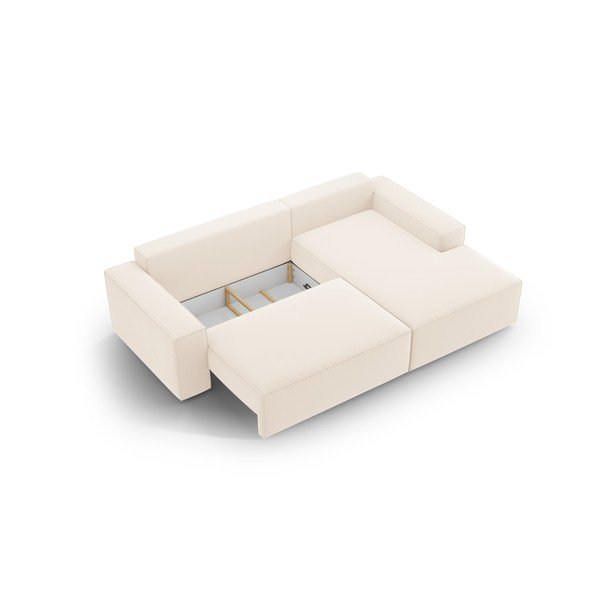 Бежов кадифен разтегателен с място за съхранение ъглов диван (десен ъгъл) Jodie – Micadoni -image-4