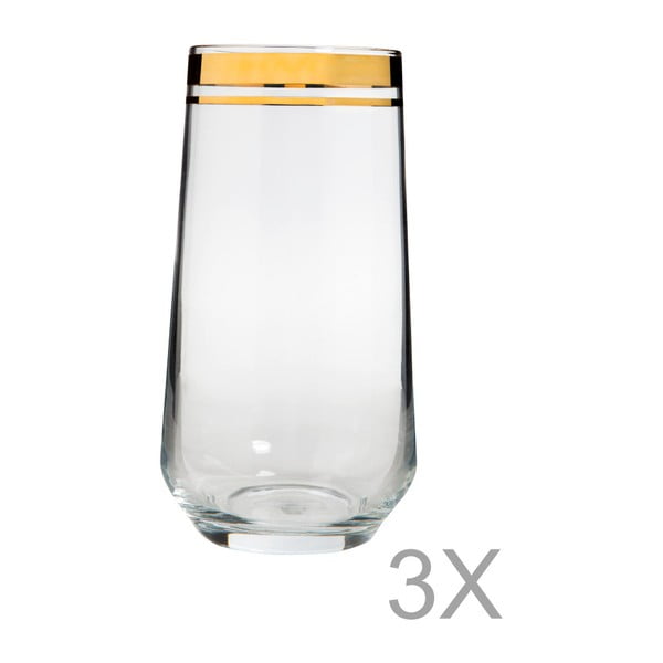 Sada 3 vysokých sklenic s okrajem zlaté barvy Mezzo Roma, 250 ml