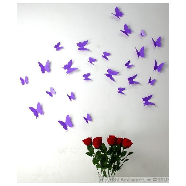 Комплект от 12 лилави стикера с пеперуди - Ambiance