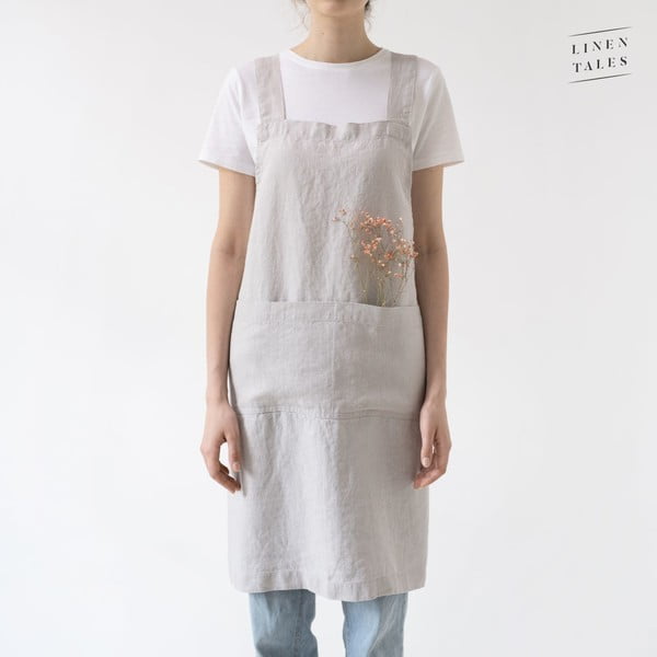 Сребристо сива ленена престилка, дължина 80 cm Crossback - Linen Tales