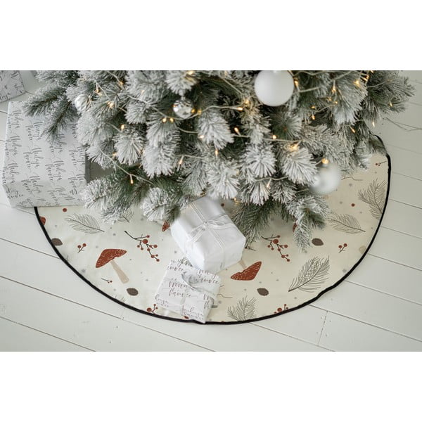 Бял памучен кръгъл килим за под елхата с коледен мотив подходящ за пране ø 133 cm Toadstool – Butter Kings-image-1