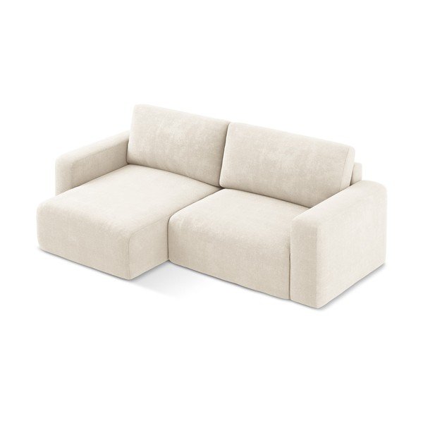 Кремав шенилов сгъваем/с място за съхранение ъглов диван (ляв ъгъл) Kona – Makamii-image-3