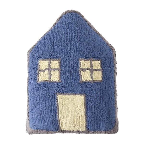 Modrý bavlněný ručně vyráběný polštář Lorena Canals Little House, 34 x 52 cm