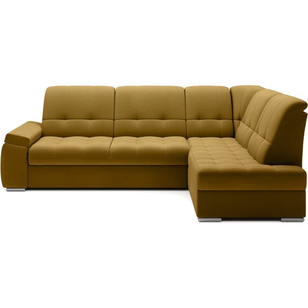 Жълт кадифен разтегателен ъглов диван с място за съхранение (десен ъгъл L форма) Sado – ELTAP