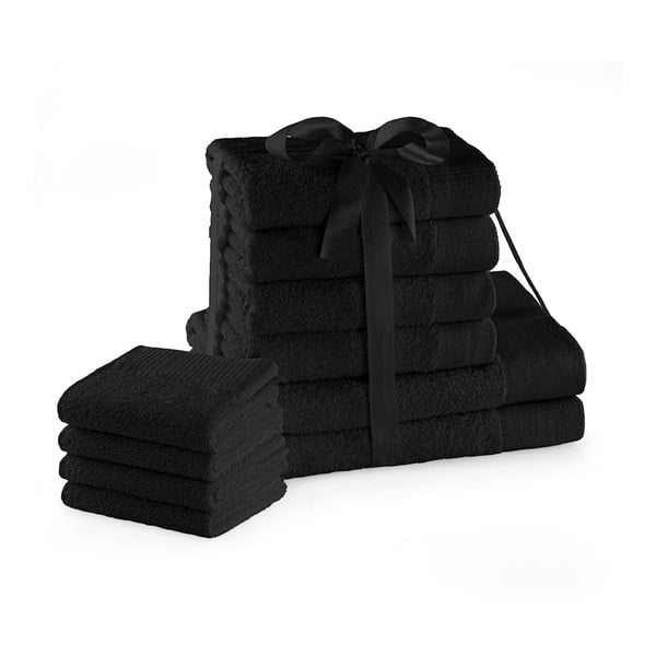 Черни памучни хавлии и кърпи за баня в комплект от 10 бр. от тери Amari – Restilo