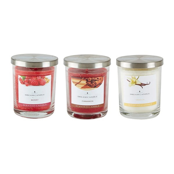 Комплект от 3 червени ароматни свещи в стъкло - KJ Collection