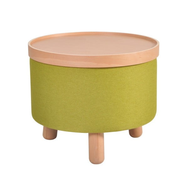 Zelená stolička s detaily z bukového dřeva a odnímatelnou deskou Garageeight Molde, ⌀ 50 cm