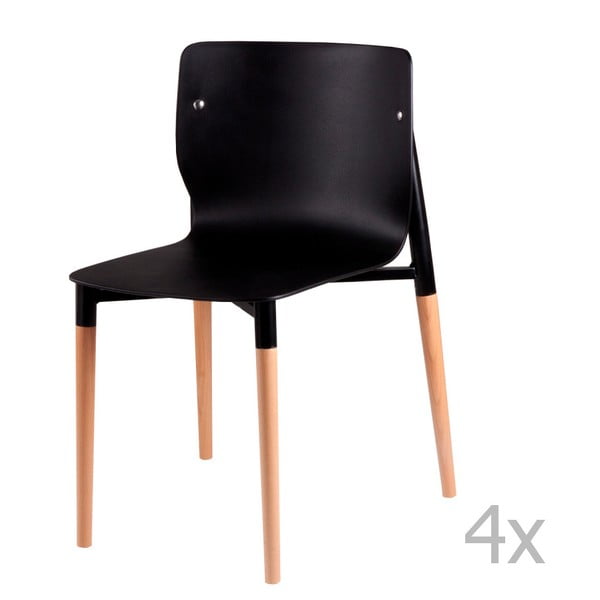 Sada 4 černých jídelních židlí s dřevěnými nohami sømcasa Alisia