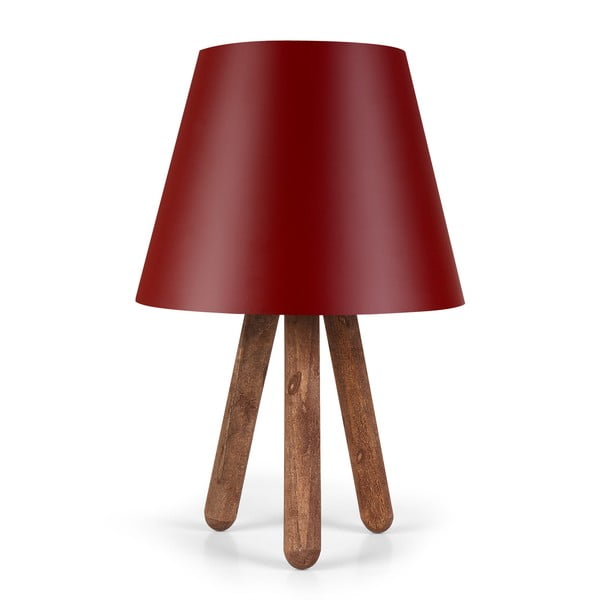Червена настолна лампа с крака от букова дървесина Kira - Insignio