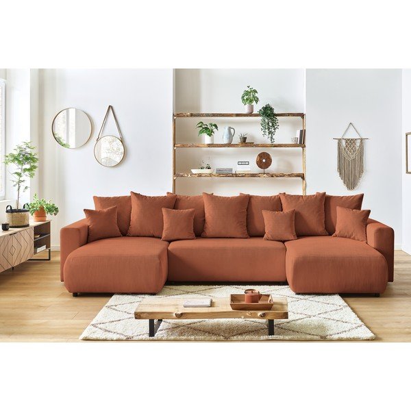Велурен U-образен разтегателен диван в цвят теракота Envy - Bobochic Paris-image-1