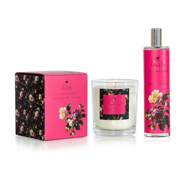 Комплект от ароматна свещ и интериорен ароматизатор с аромат на роза и пачули Oasis Renaissance - Bahoma London