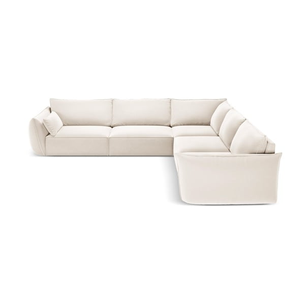 Бежов кадифен ъглов диван Vanda – Mazzini Sofas