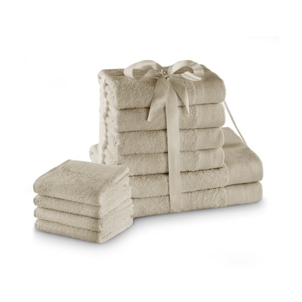 Бежови памучни хавлии и кърпи за баня в комплект 10 бр. от тери Amari – AmeliaHome