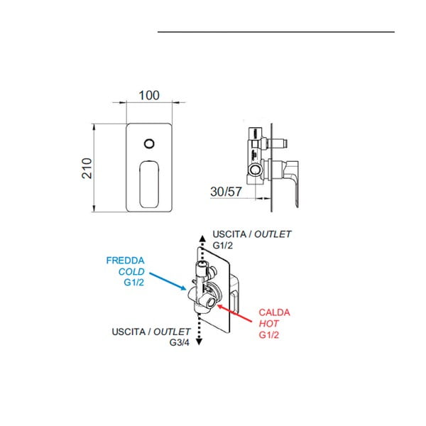 Бяла вградена душ батерия (2 изхода) Spy – Sapho-image-1