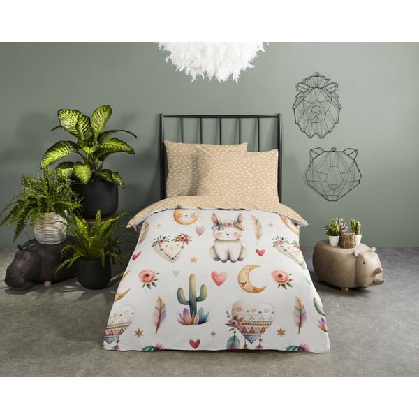 Бежово единично  памучно детско спално бельо 140x200 cm Luz – Good Morning-image-1