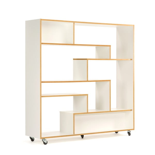 Бяла етажерка за книги с дървен ръб 140x143 cm Southbury - Woodman-image-2