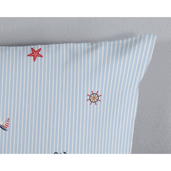 Бяло-синьо  единично  памучно спално бельо 140x200 cm Yachtclub – Good Morning-image-3