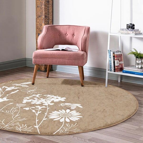 Светлокафяв кръгъл килим подходящ за пране и за прахосмукачки роботи ø 80 cm Comfort – Mila Home-image-1