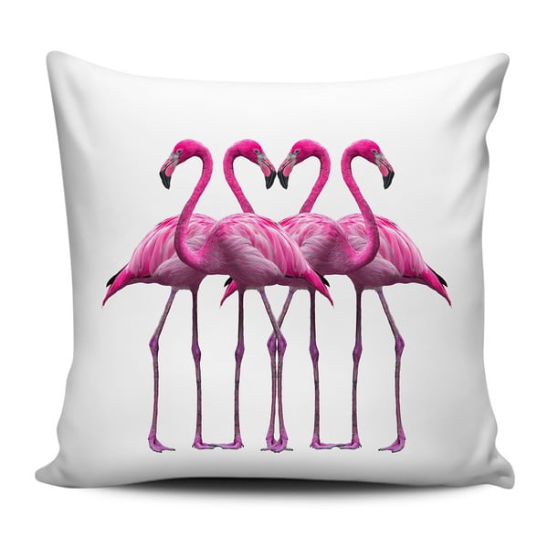 Růžovobílý polštář Home de Bleu Pink Flamingo Friends, 43 x 43 cm