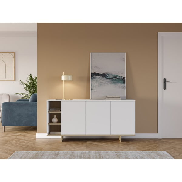 Бял нисък скрин от дъб 170x80 cm Cequoia - Marckeric-image-1