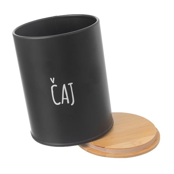 Черна калаена кутия за чай с бамбуков капак , обем 750 ml - Orion-image-2