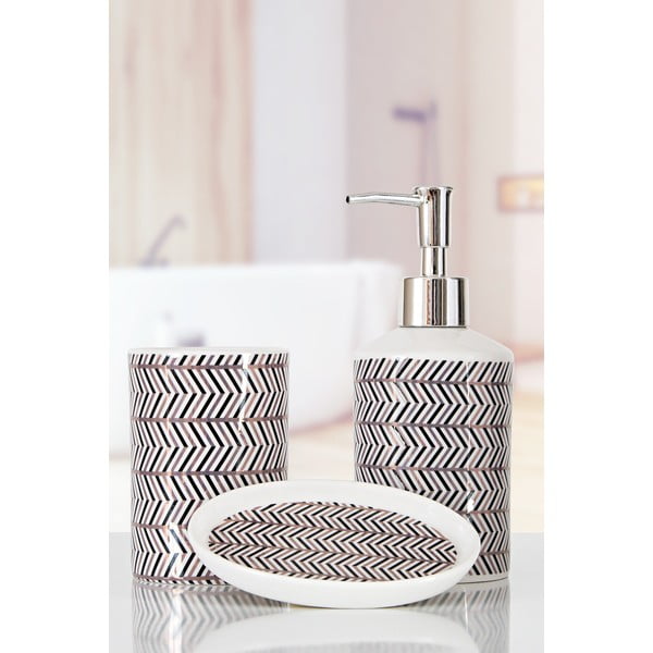 Комплект аксесоари за баня от полирезин в черно и бяло Lidya - Mioli Decor-image-1