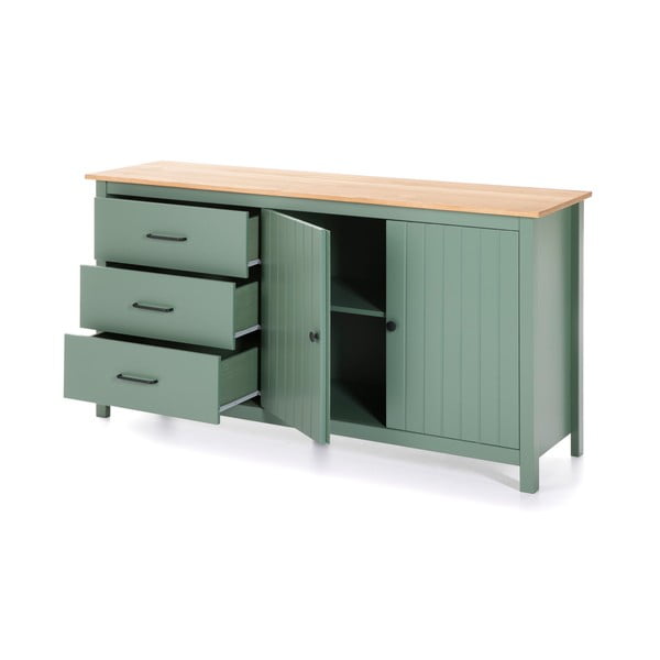 Зелен/естествен нисък скрин от масивен бор 150x80 cm Miranda – Marckeric-image-4