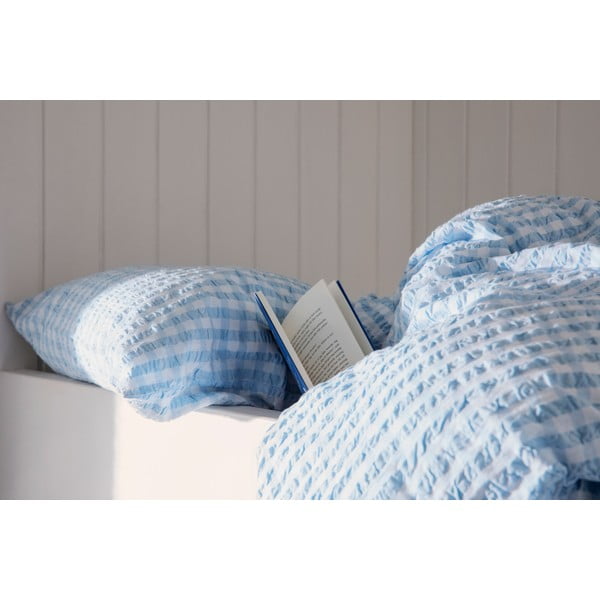 Бяло и светлосиньо крепирано спално бельо за единично легло 140x200 cm Bæk&Bølge - JUNA-image-3