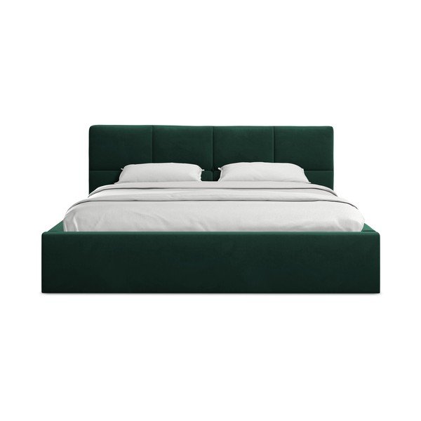 Тъмнозелено кадифено двойно легло 140x200 cm тапицирано с място за съхранение и включена подматрачна рамка Hiko – Makamii-image-3