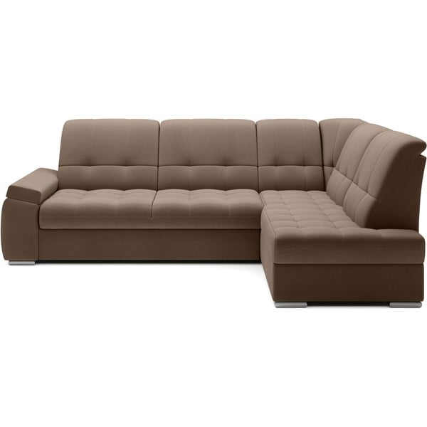Кафяв кадифен разтегателен ъглов диван с място за съхранение (десен ъгъл L форма) Sado – ELTAP