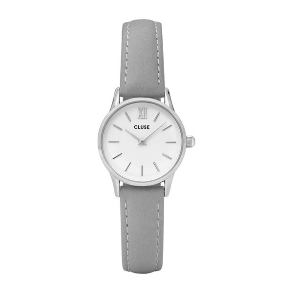 Dámské hodinky s šedým koženým řemínkem s ciferníkem ve stříbrné barvě Cluse La Vedette