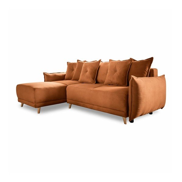 Разтегателен диван от велур в тухлен цвят (променлив) Lazy Lukka - Miuform