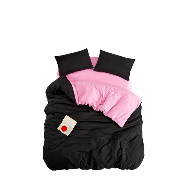 Черно-розово единично удължено спално бельо с включен долен чаршаф 3 части 160x220 cm Classic – Mila Home