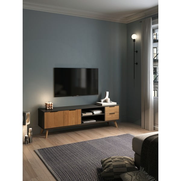 ТВ масичка от черен/натурален бор 180x53 cm Lavis - Marckeric-image-1