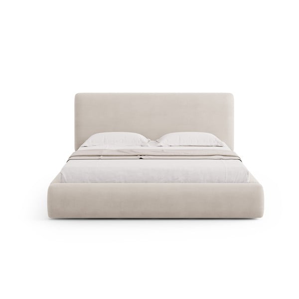 Бежово двойно тапицирано легло с място за съхранение с включена подматрачна рамка 140x200 cm Colonel – Cosmopolitan Design-image-3