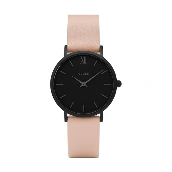 Дамски часовник с кожена каишка и черен циферблат Minuit - Cluse
