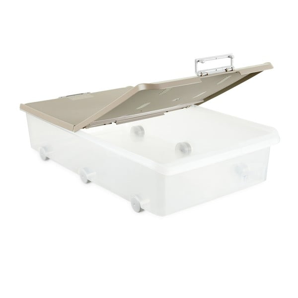 Прозрачна кутия за съхранение под леглото на колела с бежов капак Кутия за съхранение - Ta-Tay-image-1