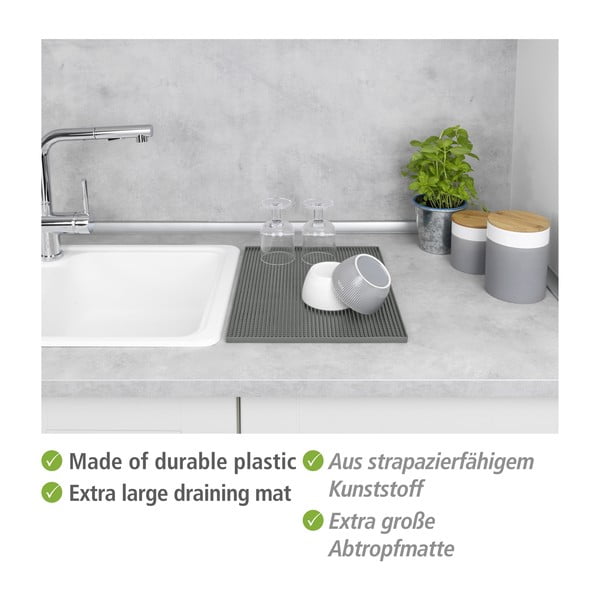 Сива гумена тавичка за оттичане за съдовете 40x30 cm Maxi – Wenko-image-3