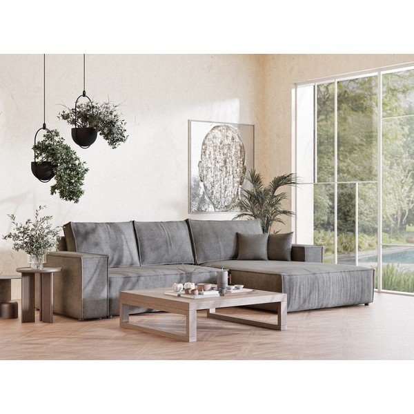 Сив шенилов сгъваем/с място за съхранение ъглов диван (десен ъгъл) Maze – Maison de Rêve-image-1