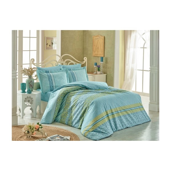 Памучно спално бельо за единично легло Emma Turquoise, 160 x 220 cm - Mijolnir