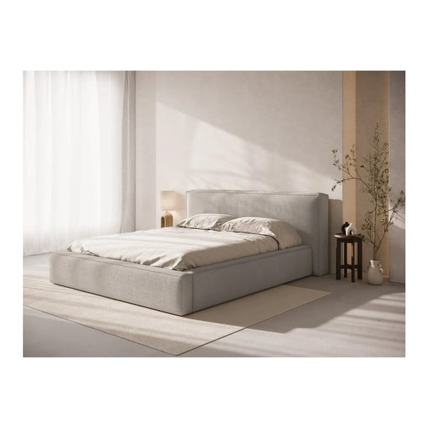 Светлосиво двойно легло 200x200 cm тапицирано с място за съхранение с включена подматрачна рамка Simon Olivia – Micadoni -image-1