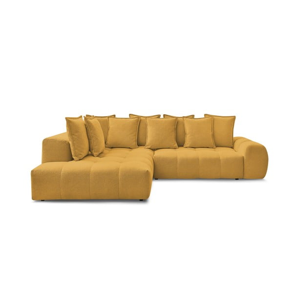 Шенилов сгъваем/с място за съхранение ъглов диван в цвят горчица (ляв ъгъл/L форма) Everest – Bobochic Paris