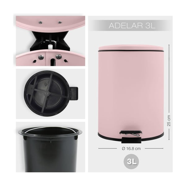 Розово стоманено кошче за боклук с педал 3 l   Adelar – Spirella-image-3